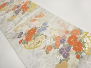 籠目に花籠模様織出し袋帯